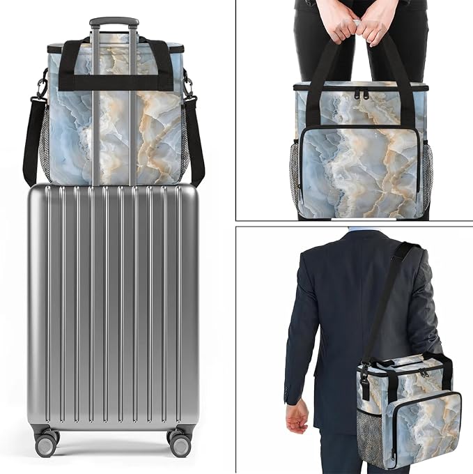 Marble Abstract White Coffee Maker Carring Bag, Large Insulated Storage - Image 7