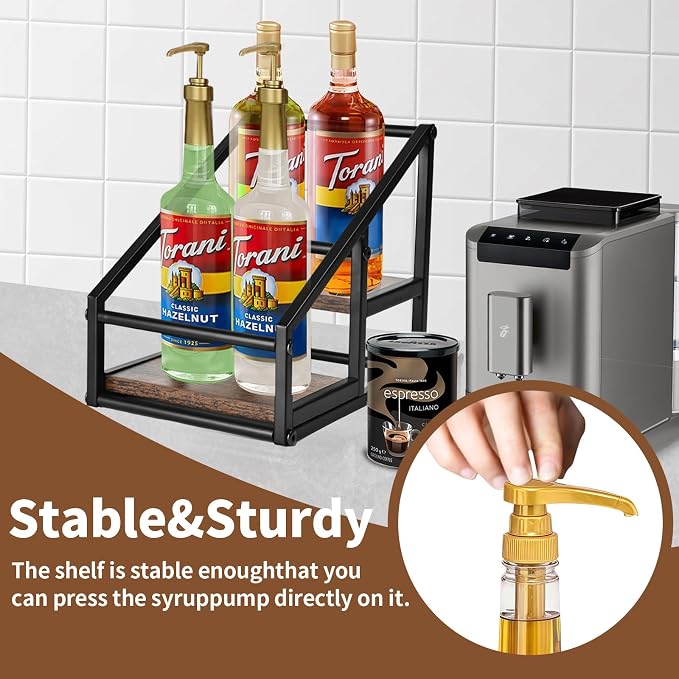 YQBRAO Coffee Syrup Rack Organizer, Liquor Bottle Display Shelf, 2-Tier 4 - Image 5
