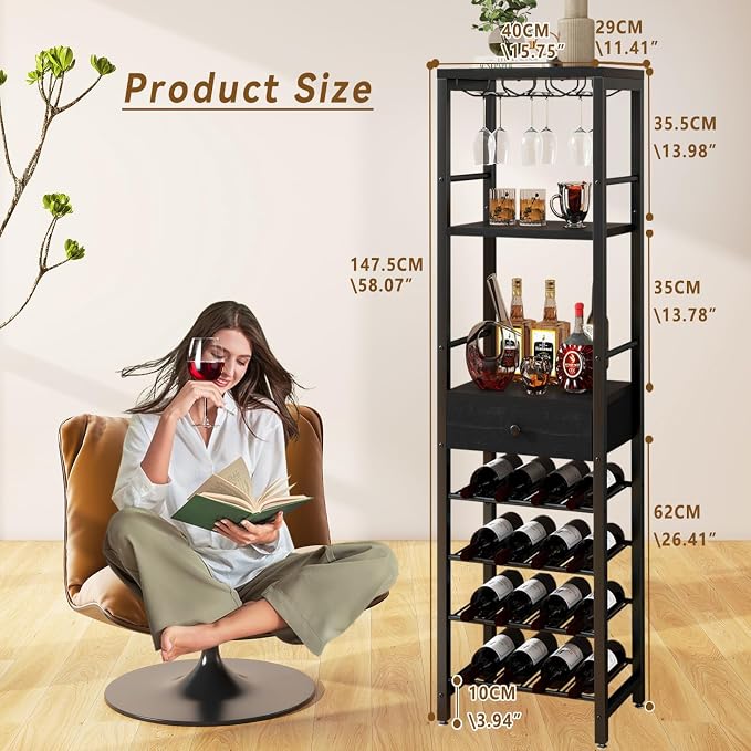 IBUYKE Wine Rack Freestanding Floor, Bar Cabinet - Image 4