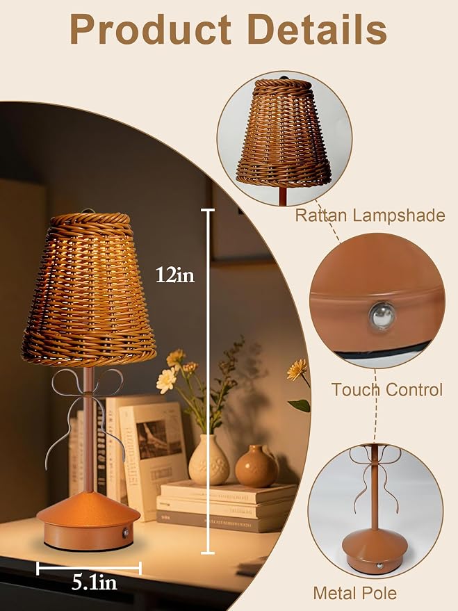 2 Pack Cordless Table Lamps, Rechargeable LED Desk Lamp, 3 Color Dimmable - Image 5