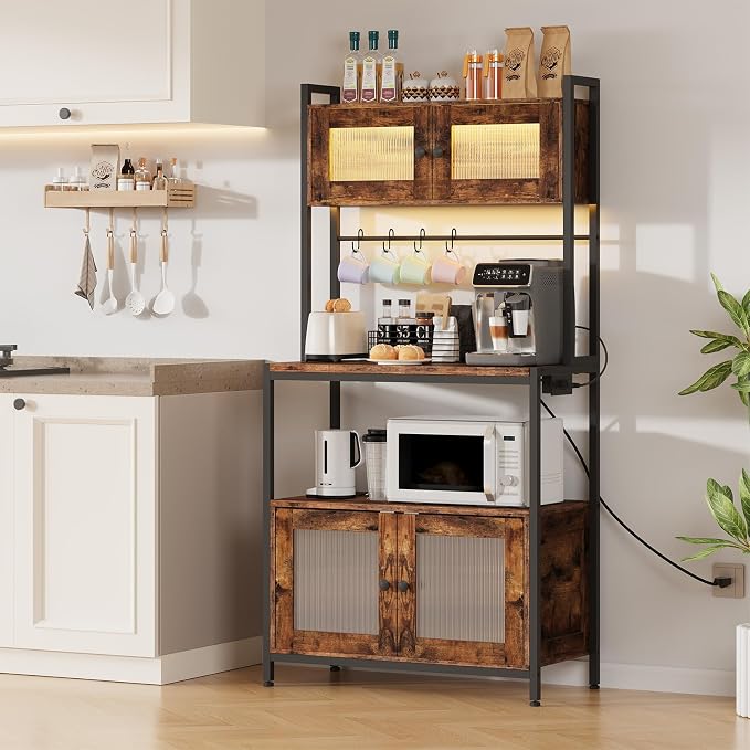 HOOBRO Bakers Rack with Storage Cabinet, 5-Tier Coffee Bar with Power Outlet by HOOBRO