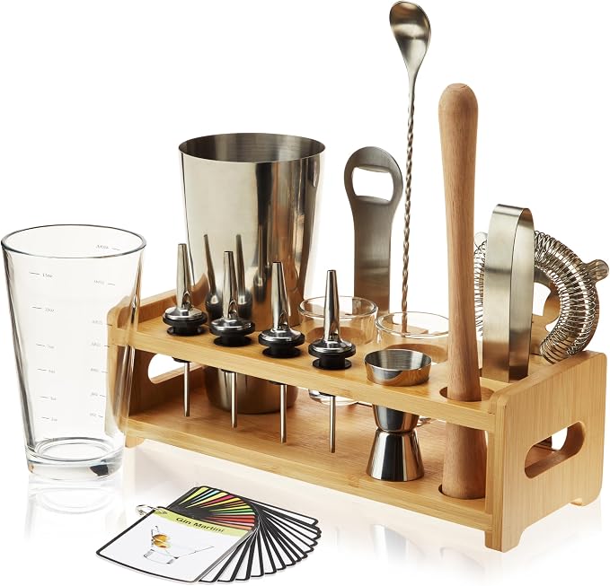 True 14-Piece Barware Set with Wood Stand by True