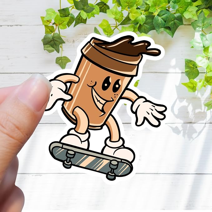 3" Coffee Brew Latte Skateboard Skateboarding Skater Laminated laptop tablet - Image 2