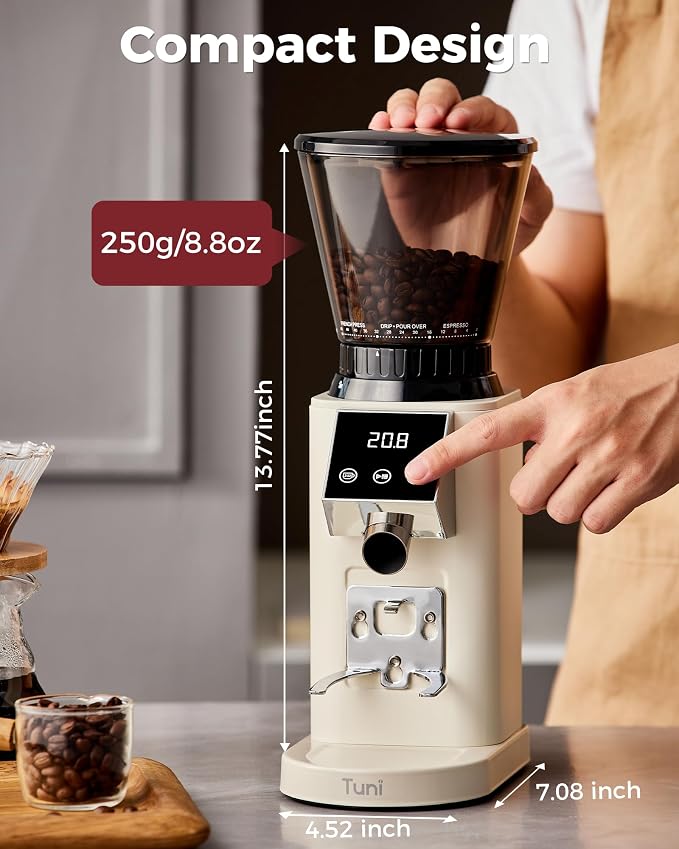 Tuni G1 Conical Burr Coffee Grinder, 48 Grind Settings Anti-static Burr Mill - Image 7