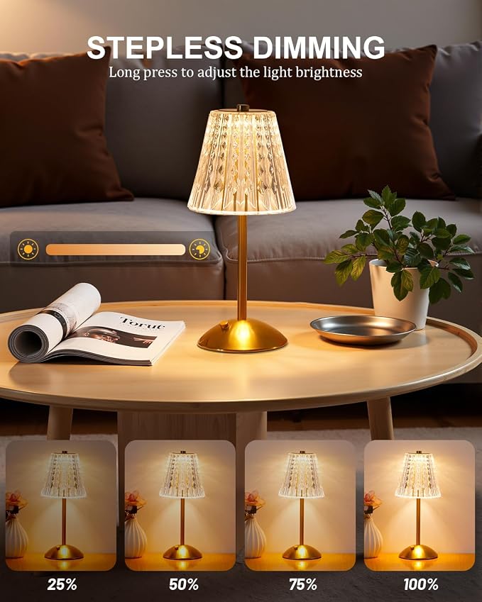 Nusogon 2 Pack Cordless Crystal Table Lamps, Premium Rechargeable Touch Lamps - Image 4