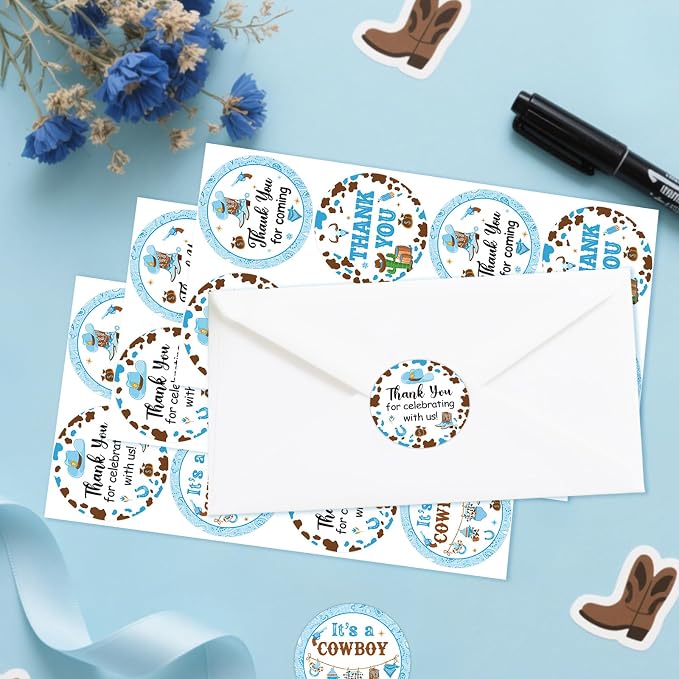 Serencatcher 10 Sheets Cowboy Baby Shower Stickers, Western Cowboy Baby Shower - Image 2