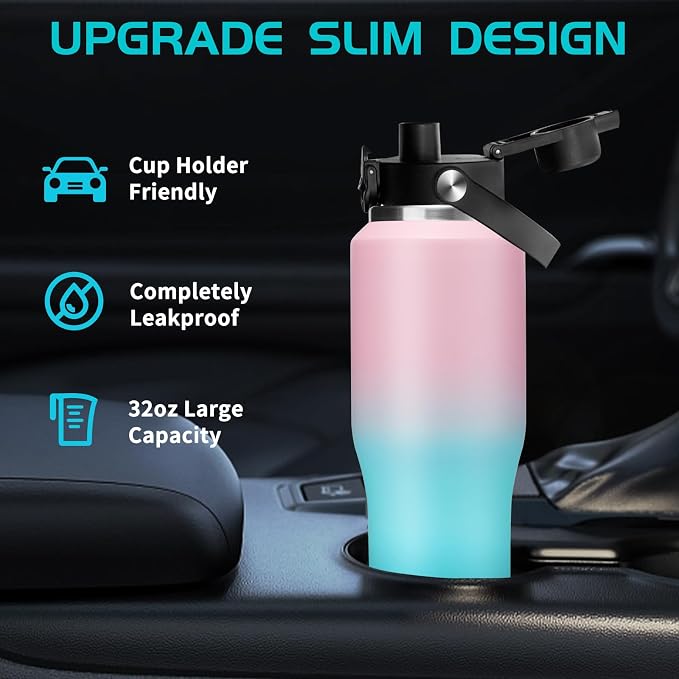 Stainless Steel Water-Bottles Fits in Cup Holder - 40 oz Water Bottle - Image 2