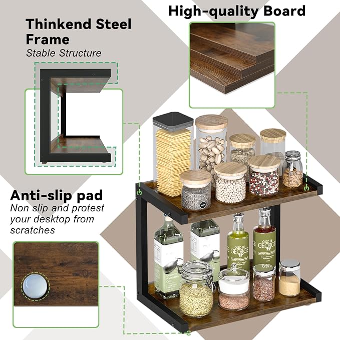 MARTY 2 Tier 12.6"x7.7" Counter Shelf Organizer Kitchen Spice Rack - Image 7