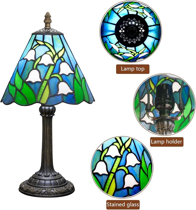 Tiffany Lamp Stained Glass Table Lamp Lily of The Valley 8X8X14 Inches Living - Image 5