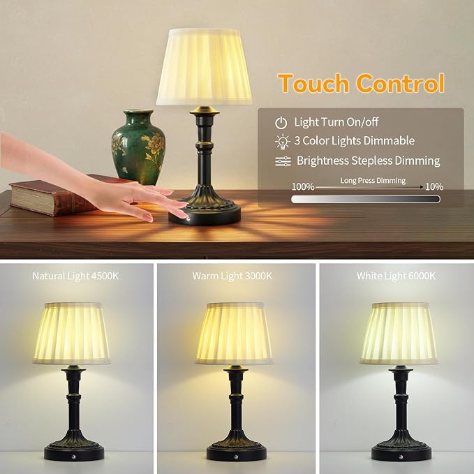 Cordless Table Lamp, Portable Fabric Shade LED Des Lamps, 5200mAh Battery - Image 2