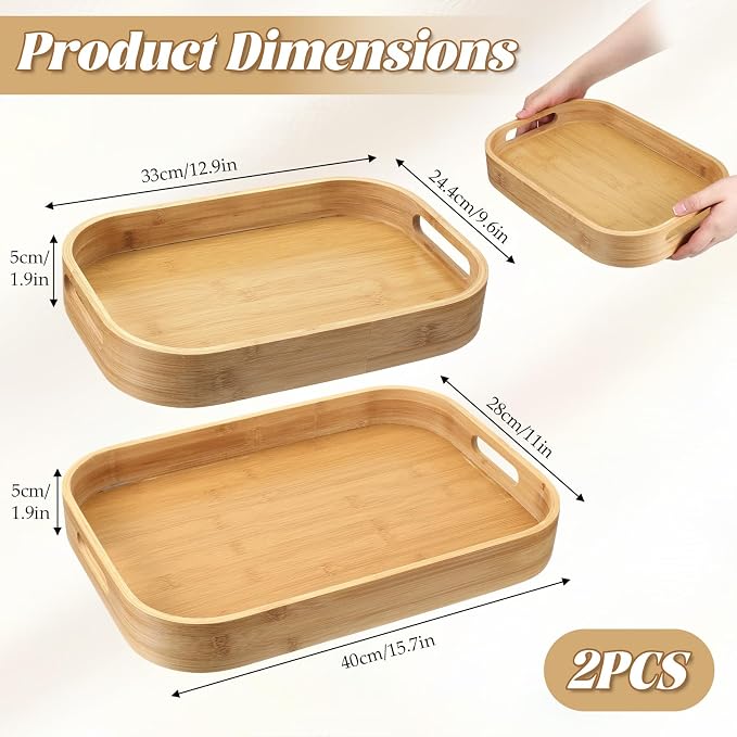 2 Pack Bamboo Serving Trays - Image 2