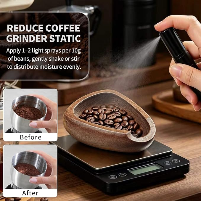 Coffee Bean Dosing Cup With Spray Bottle, Max 30G Walnut Wood Coffee Dosing Cup - Image 2