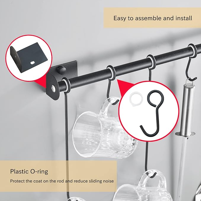 Coffee Mug Rack Wall Mounted Modern Hanging Tea Cup Holder Metal 15.7 Inch Rail - Image 4