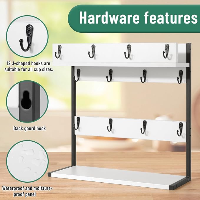 Coffee Mug Rack Holder Wall Mount – 2 Tier Mug Rack Stand - Image 7