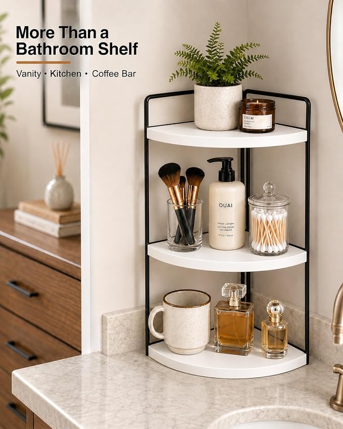 3-Tier Corner Bathroom Counter Organizer, Solid Pine Vanity Shelf, or coffee - Image 6