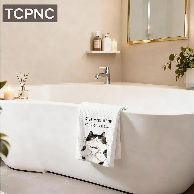 Cute Calico Cat Kitchen Towel, Calico Coffee Cat Tea Towel - Image 6