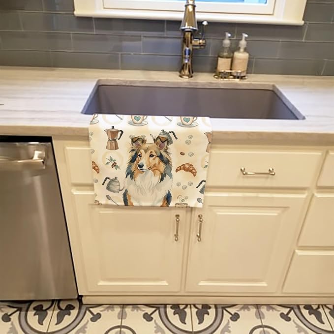 Caroline's Treasures Sable Sheltie Coffee Bar Kitchen Towel Velour Plush Front - Image 2