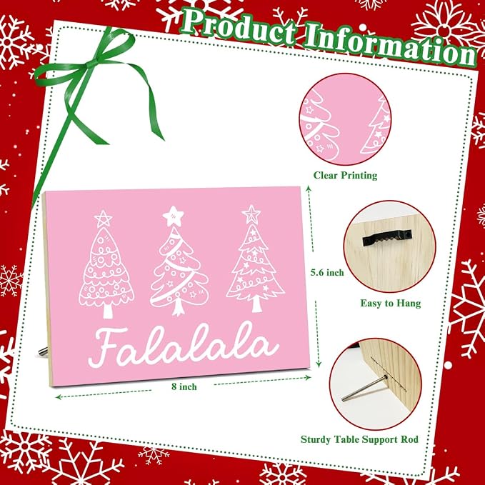 Falalala Merry Christmas Signs for Festival Wall Decoration Christmas Tree Wood - Image 2
