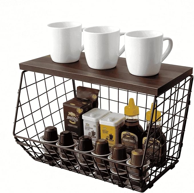 Coffee Bar Organizer with Shelf, Large Capacity Black Wire K Cup and Espresso - Image 2
