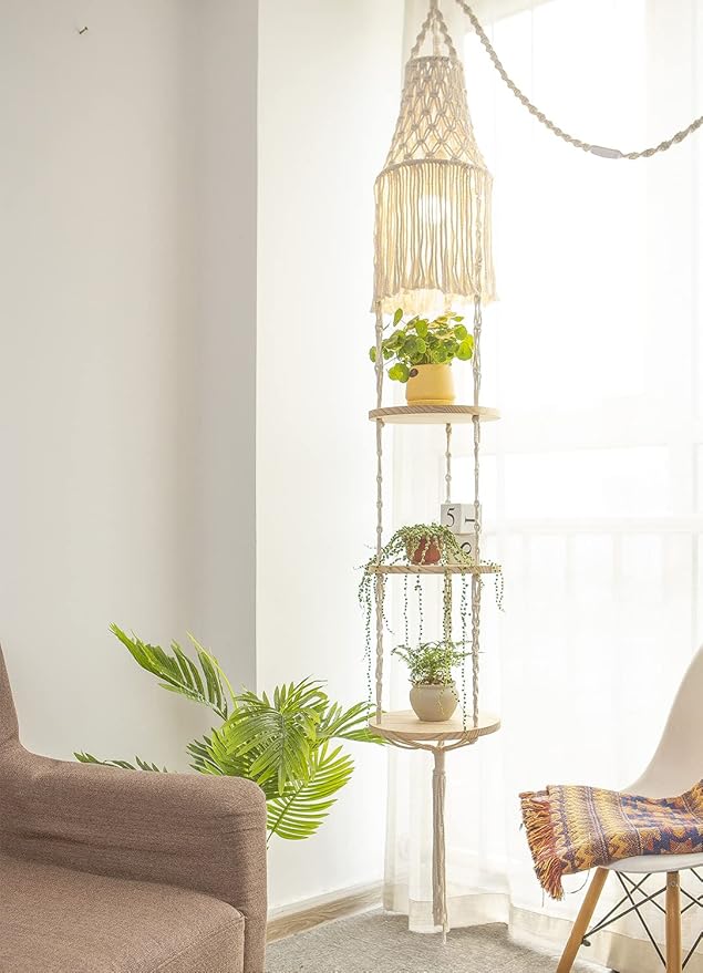 YKBU Macrame Plant Hanger Shelf Hanging Rope Shelf Indoor by YKBU