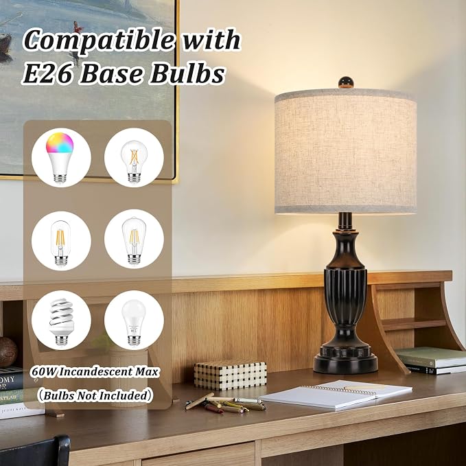 TOBUSA Farmhouse Living Room Table Lamps Set of 2, Matte Black Rustic Vintage - Image 3