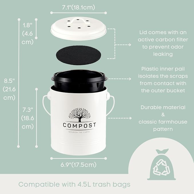 Perfnique Kitchen Compost Bin, 1.3 Gallon Countertop Compost Bin - Image 2