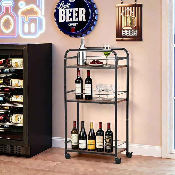 FUSLITE Small Bar Cart for Small Spaces, 3-Tier Slim Rolling Kitchen Cart on - Image 2