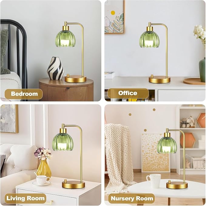 ILLMTW Green Table Lamp Set of 2, Small Glass Bedside Lamps Dimmable Boho - Image 6