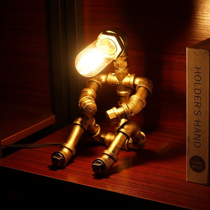 Steampunk Table Lamp, Vintage Industrial Metal Robot Table lamp, Creative Water - Image 6