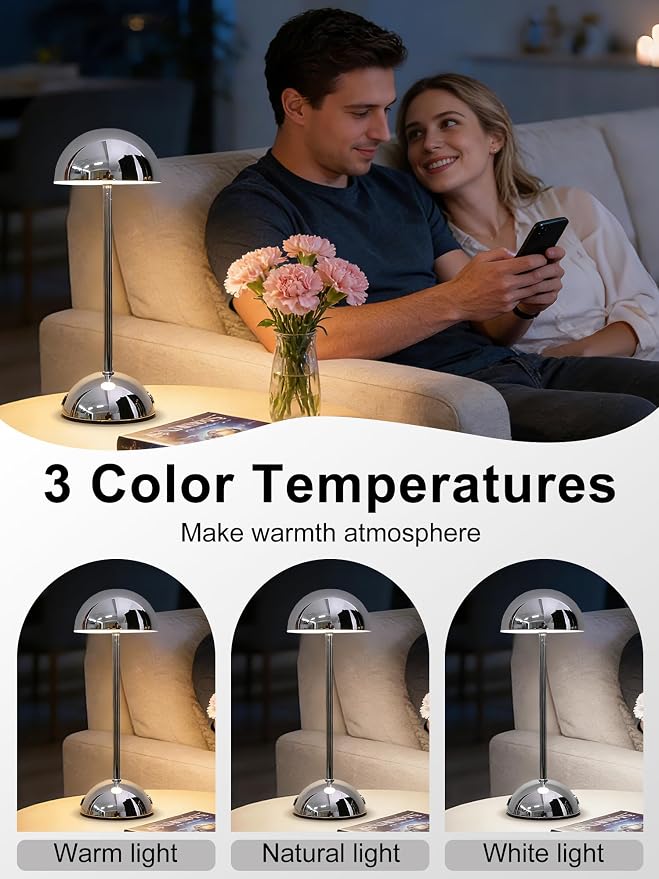 Cordless Table Lamp, Rechargeable Desk Lamp LED Night Light, Touch 3 Color - Image 2