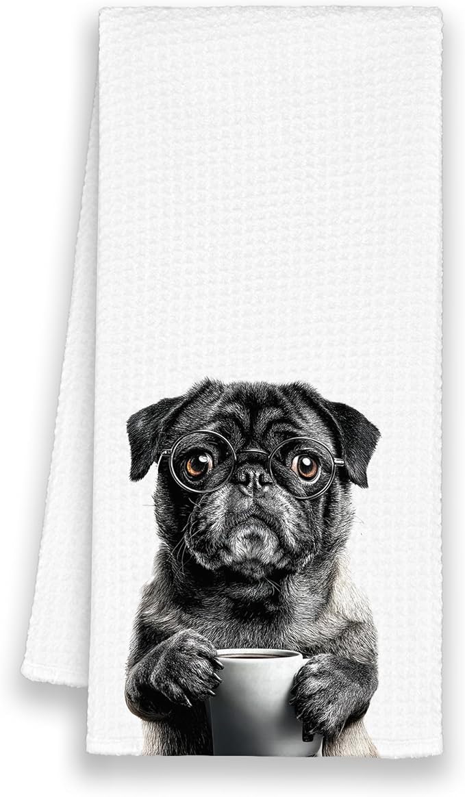 Dog Pug Kitchen Towels, Funny Cute Hand Bathroom Towels Gifts by Xmsaitar