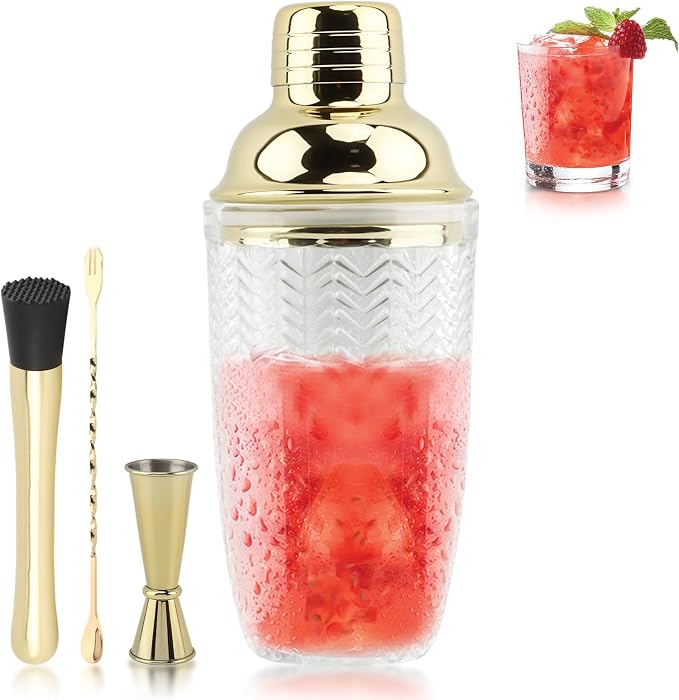 Gold Cocktail Shaker Set with Measuring Jigger, Mixing Spoon & Muddler – Home - Image 4