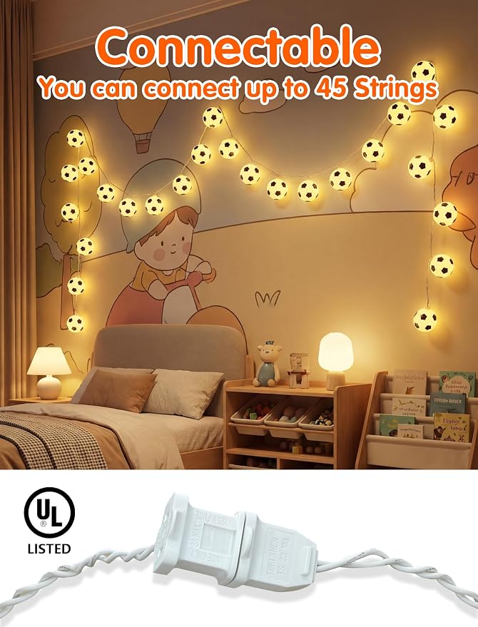 SUNSGNE Soccer String Lights Plug in, 8.5FT 10 LED Warm White Football Ball - Image 8