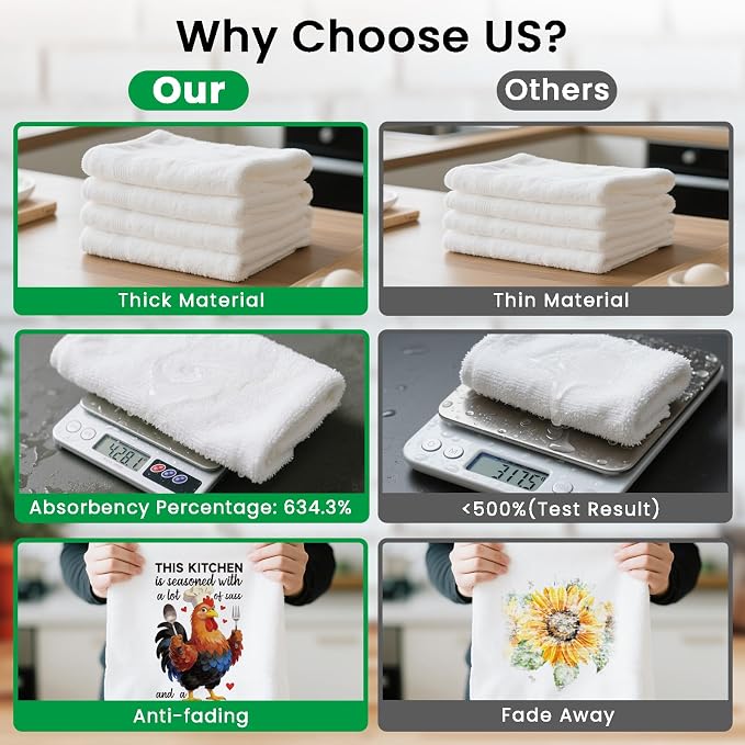 CUTHOLLOW Humorous Words & Chicken Decorative Kitchen Towels Set of 4, - Image 3