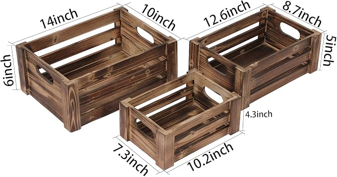 Farmhouse Wooden Nesting Crates Decorative Set of 3, Distressed Crate - Image 2