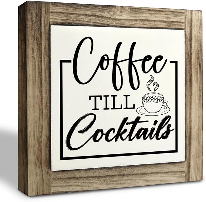 Coffee Till Cocktails Sign, Coffee Bar Decor, Wood Box Desk Décor, Home Bar by XJCUG