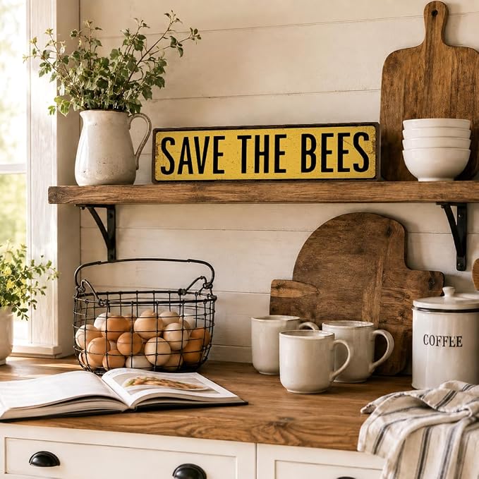 Bee Farm Decor, Save the Bees Sign, Rusty Metal Tin Signs 15.8x4 inches - Image 5