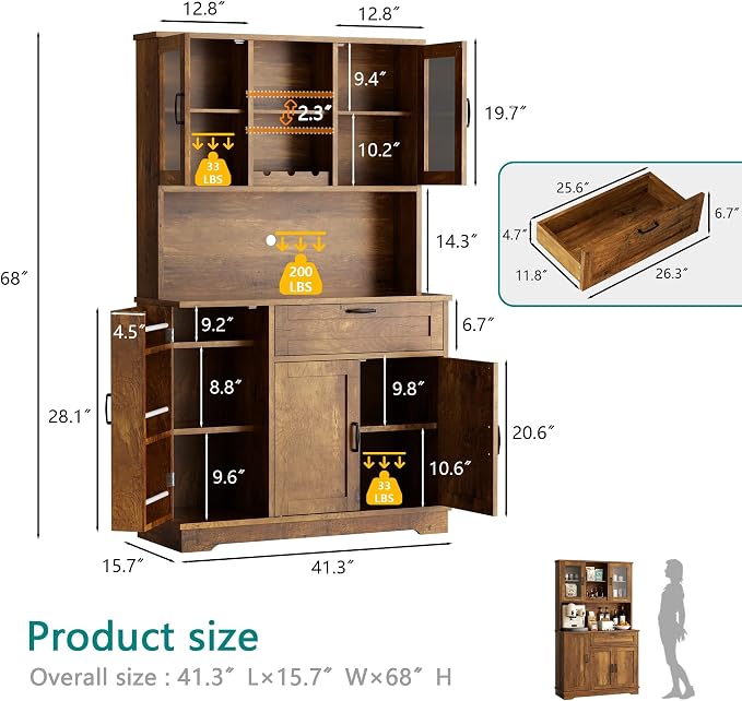 Vongrasig Tall Kitchen Pantry Storage Cabinet, Modern Pantry Cabinet - Image 2