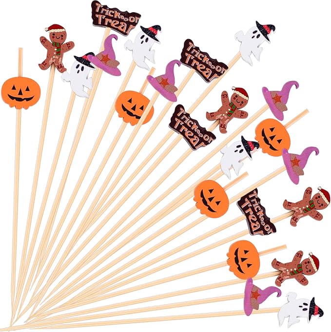 Halloween 100pcs Cocktail picks Bamboo Handmade Sticks Wooden Toothpicks by Mabejmart