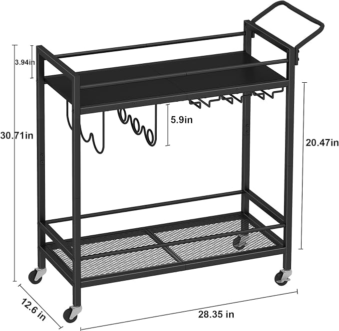 LAATOOREE Home Bar Serving Cart, Mobile Drink Beverage Cart - Image 5