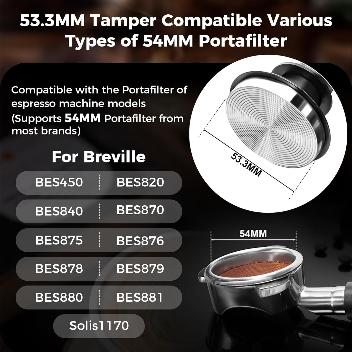 IKAPE 53.3MM Espresso Tamper Kit Black 6 IN 1, Espresso Tool Kit with Coffee Tamper, Distributor, Magnetic Dosing Funnel, Silicone Mat, Puck Screen, Cleaning Towel