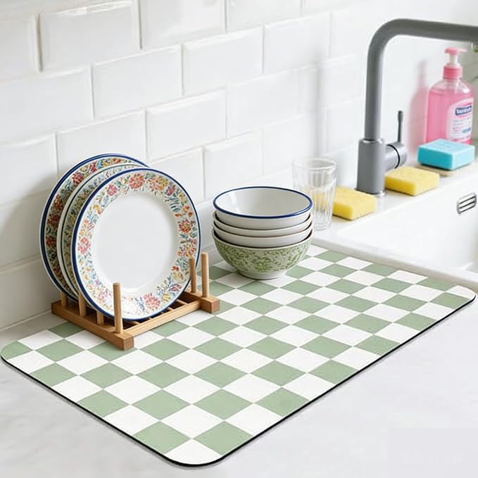 1-Piece Checkered Dish Drying Mat, Absorbent ​Kitchen Counter​ Protector by Unknown