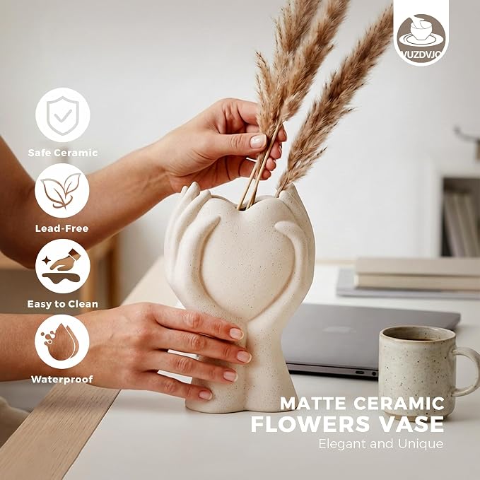 8 Inch Heart Hand White Ceramic Vase - Image 4