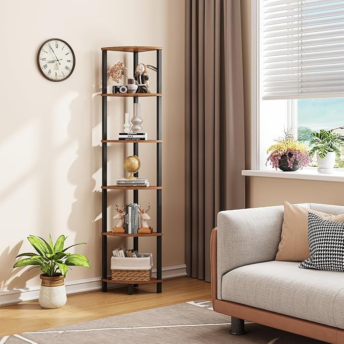 VIMBER Corner Shelf, 6-Tier Corner Bookshelf, Industrial Corner Ladder Shelf - Image 6