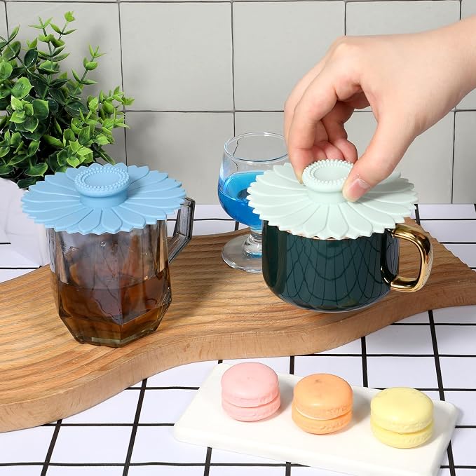 2 Pcs Silicone Cup Covers, Reusable Silicone Lids Tea Mug Topper Universal - Image 3