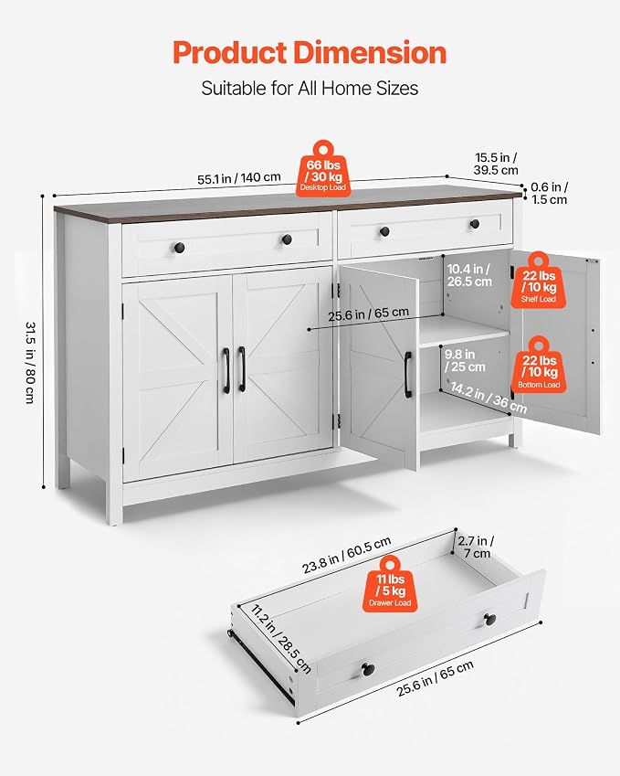 VEVOR Buffet Cabinet, Farmhouse Sideboard Cabinet - Image 3