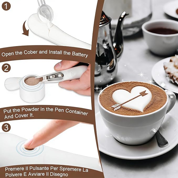 Latte Art Pen, Coffee Pen for Electrical Coffee Art for Latter, DIY Spice Pen - Image 3