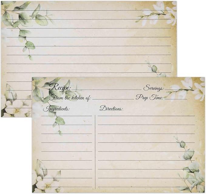 Gift Boutique 60 Pack Eucalyptus Floral Recipe Cards 4" x 6" Double Sided Blank - Image 7