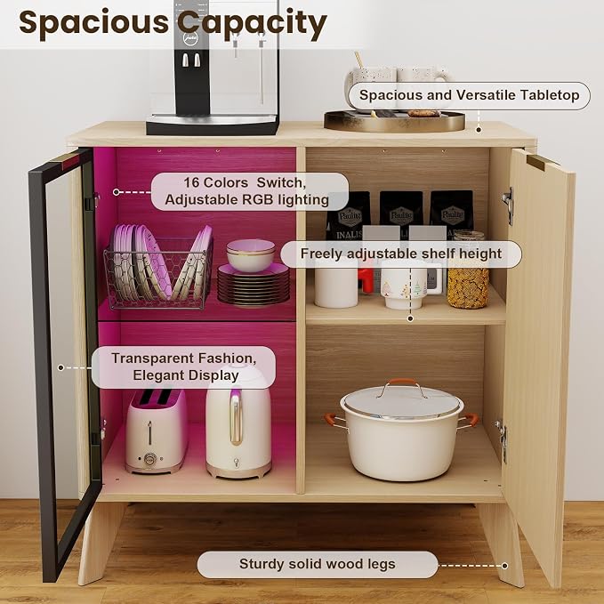 Fluted Buffet Cabinet with Storage, Small Coffee bar Cabinet with Adjustable - Image 4