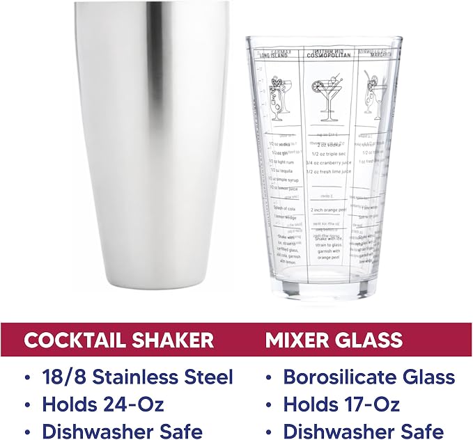HIC Kitchen Bar Boston Cocktail Shaker and Mixer Glass Set - Image 3